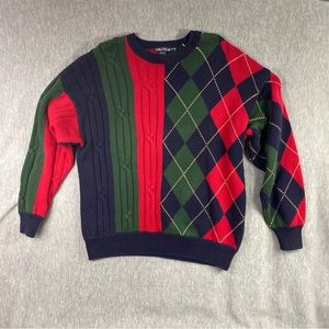 Vintage Nautica Sweater XL Mens Argyle Crew Preppy Green Blue Red Collegiate